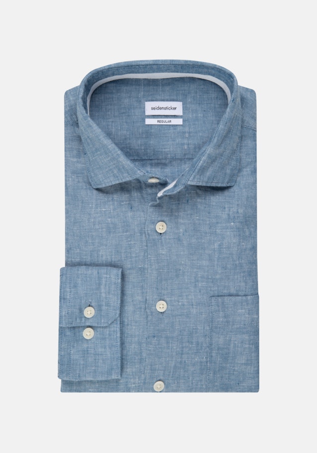 Chemise en lin in Regular with Col Kent in Bleu Moyen |  Seidensticker Onlineshop