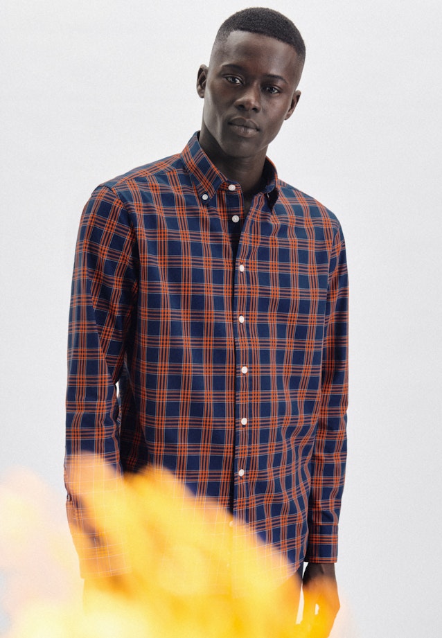 Regular Casual Hemd Karo in Mittelblau |  Seidensticker Onlineshop