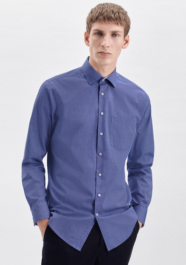 Chemise Business Regular Fil à fil Col Kent in Bleu Moyen |  Seidensticker Onlineshop