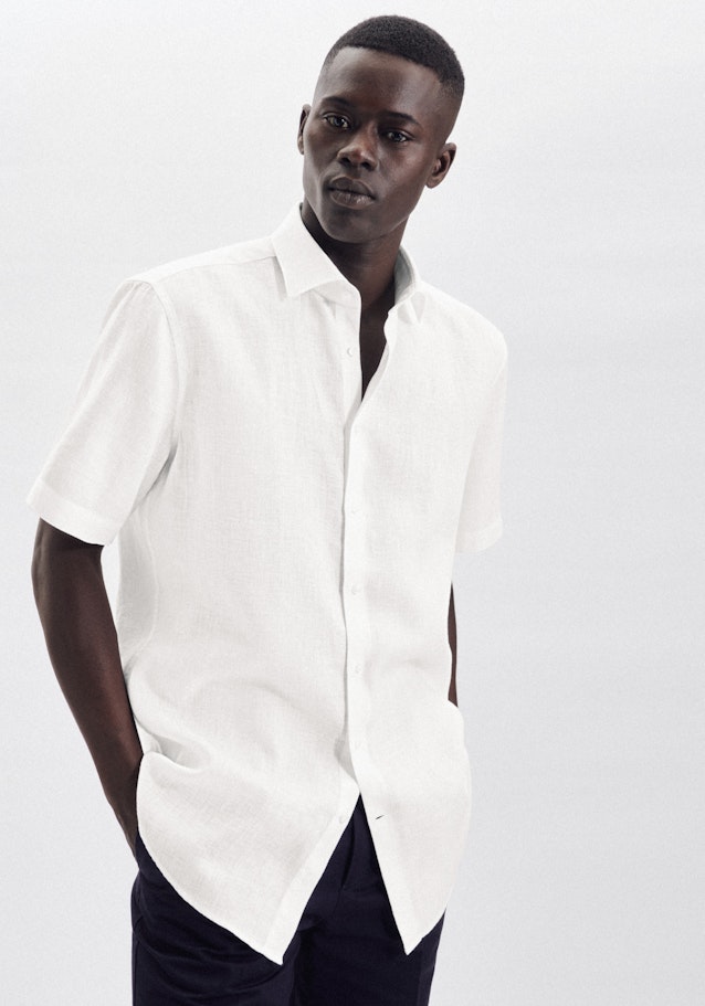 Leinen Kurzarm Leinenhemd in Regular fit mit Kentkragen in Weiß | Seidensticker Onlineshop