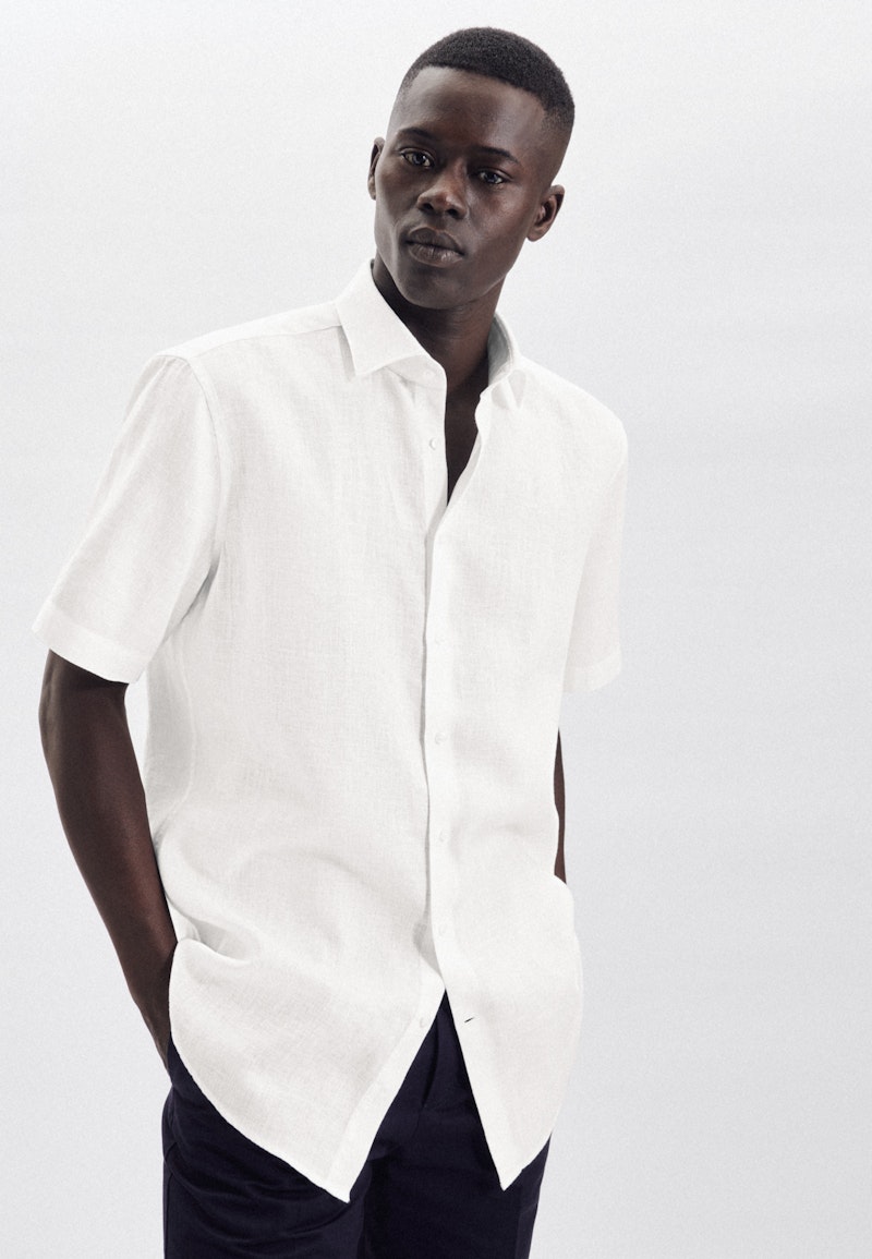 Linen Short sleeve Linen shirt in Regular fit with Kent-Collar