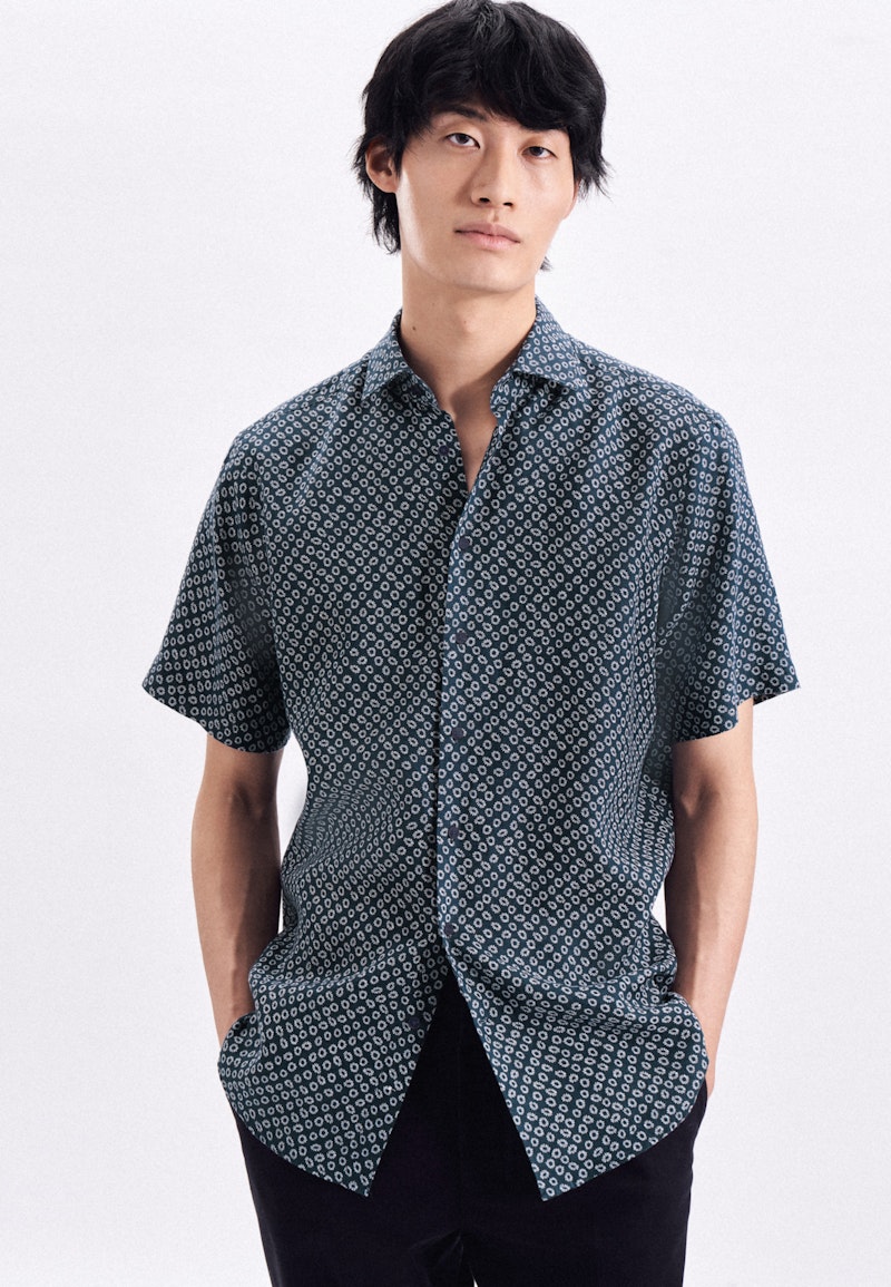 Linen Short sleeve Linen shirt in Regular with Kent-Collar