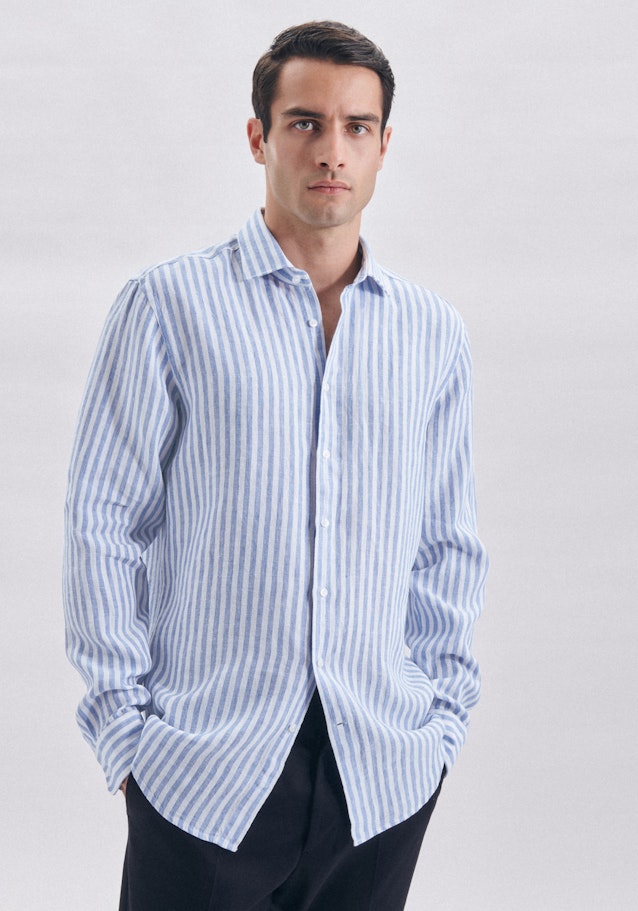 Linen shirt in Regular with Kent-Collar in Light Blue |  Seidensticker Onlineshop