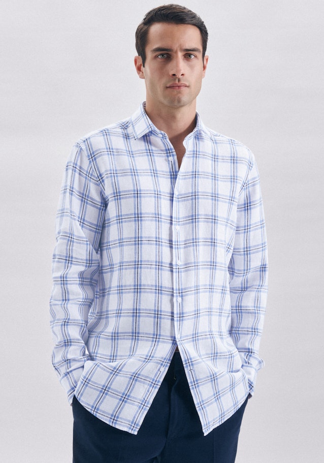 Linen shirt in Regular with Kent-Collar in Light Blue | Seidensticker Onlineshop