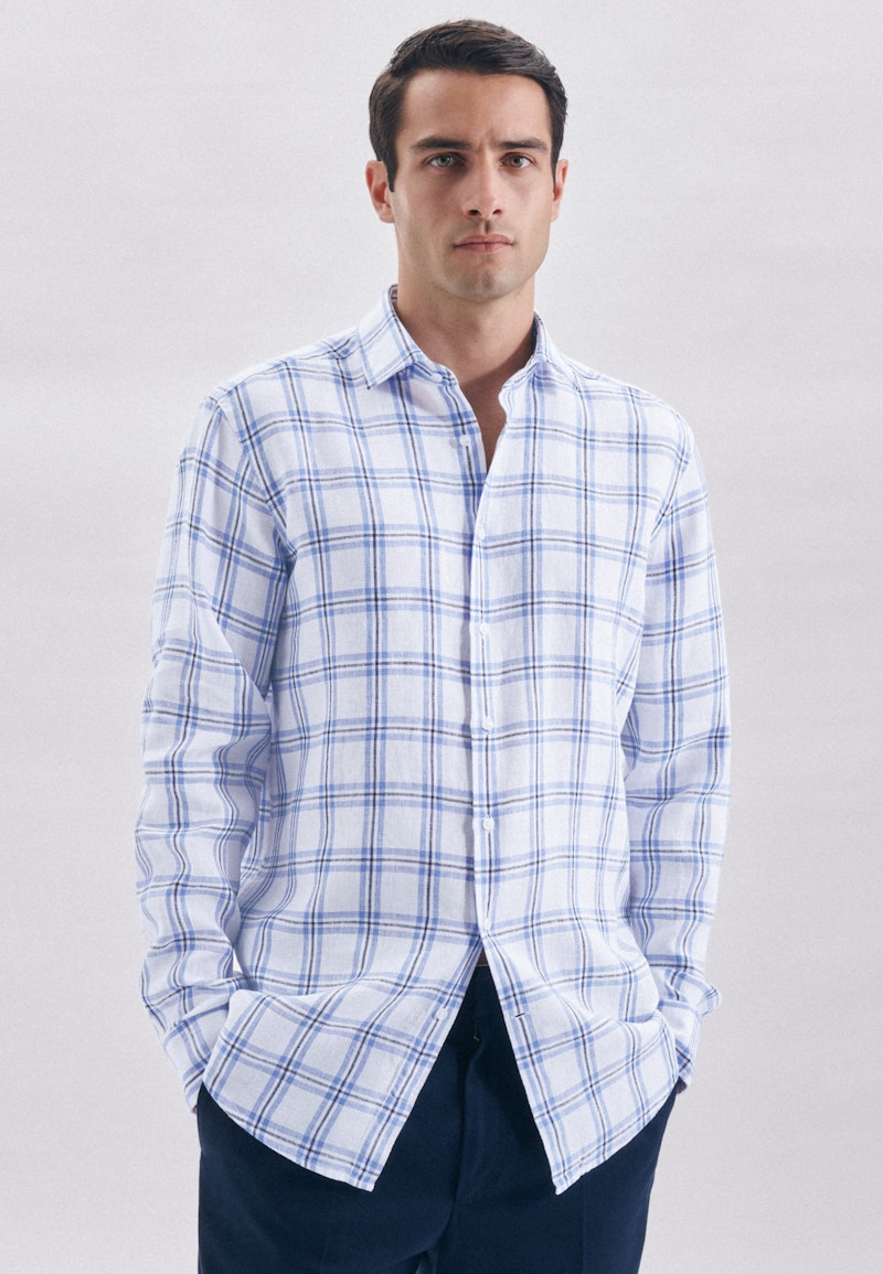 Linen shirt in Regular with Kent-Collar