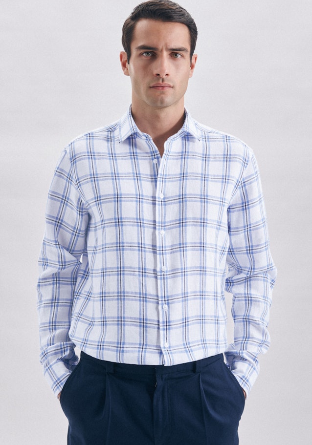 Linen shirt in Regular with Kent-Collar in Light Blue |  Seidensticker Onlineshop