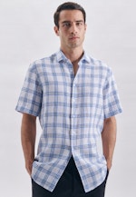 Regular Chemise en lin carreaux in Bleu Clair |  Seidensticker Onlineshop