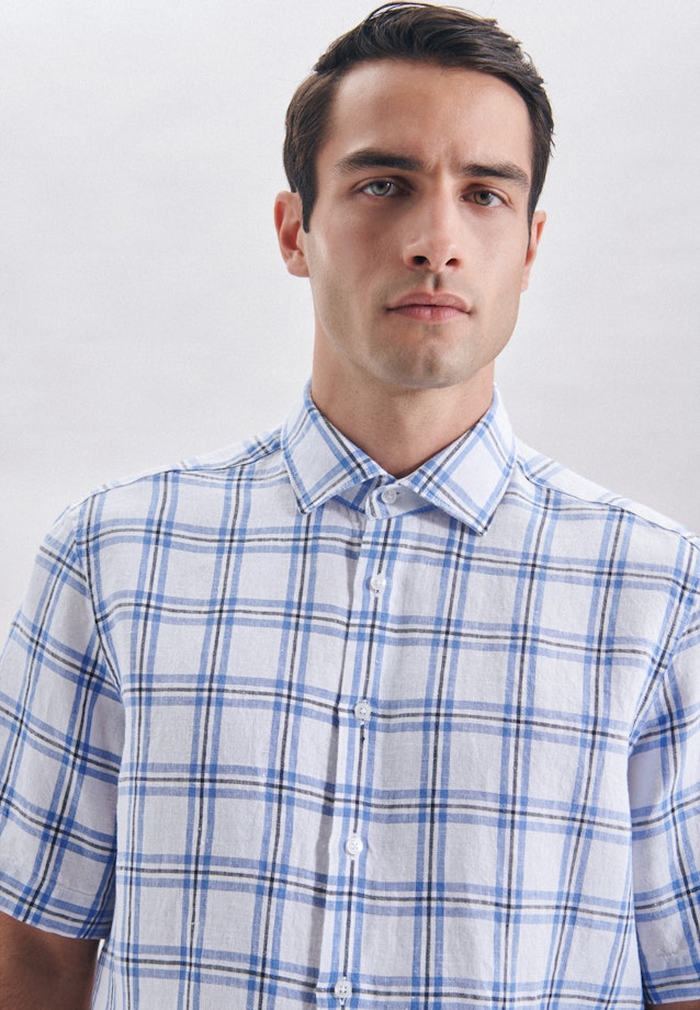 Regular Chemise en lin carreaux in Bleu Clair |  Seidensticker Onlineshop