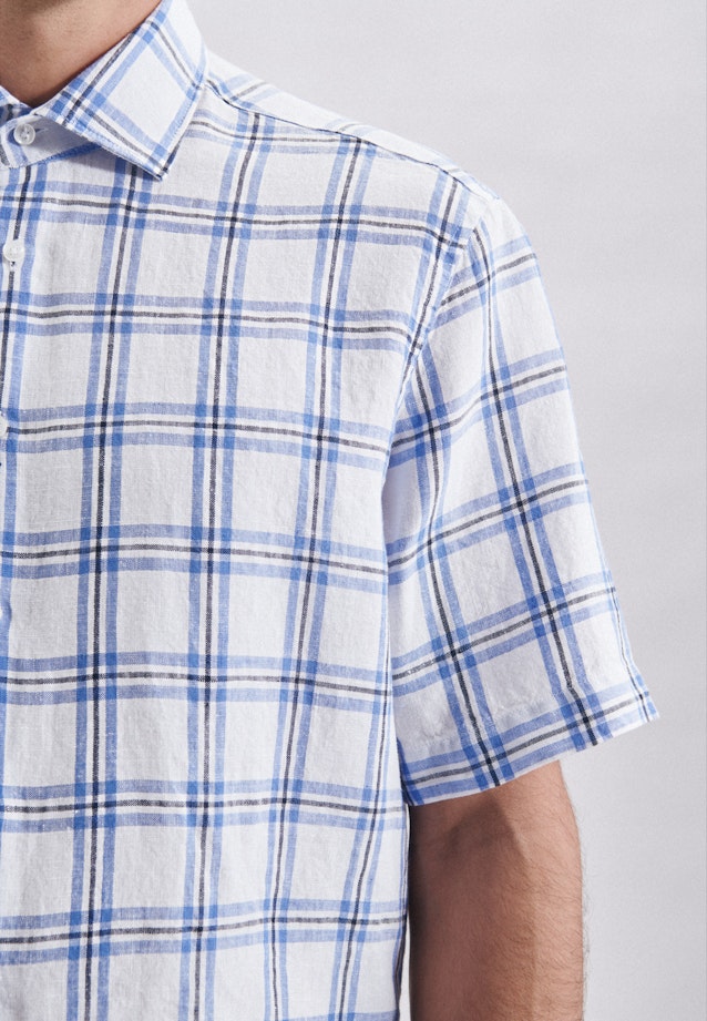 Regular Chemise en lin carreaux in Bleu Clair |  Seidensticker Onlineshop