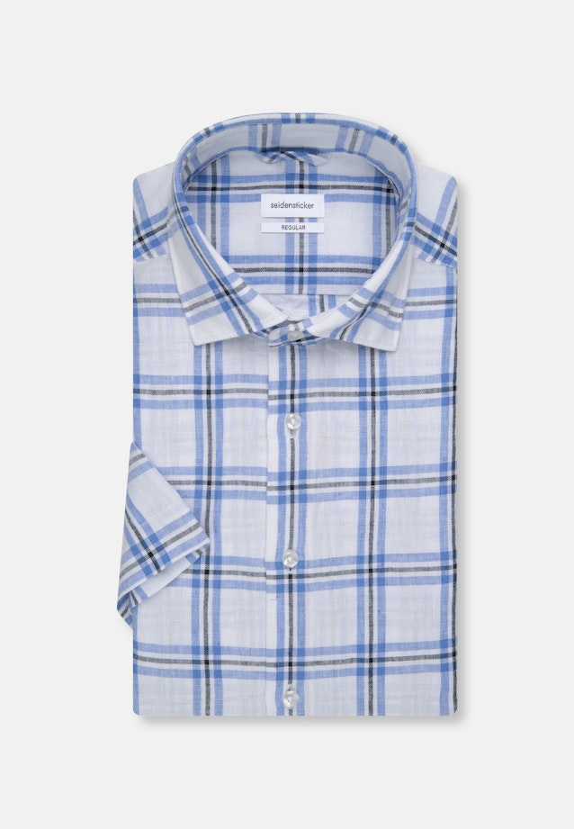 Regular Chemise en lin carreaux in Bleu Clair |  Seidensticker Onlineshop