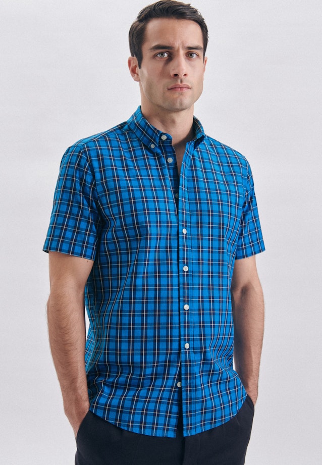 Twill Short sleeve Casual Shirt in Regular with Button-Down-Collar in Turquoise |  Seidensticker Onlineshop