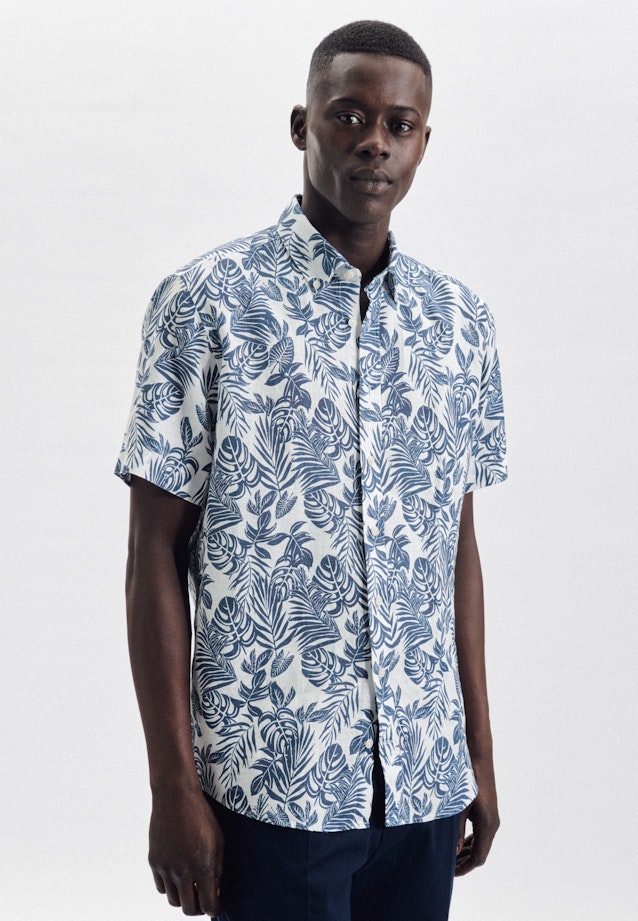 Leinwandbindung Casual Hemd in Regular mit Button-Down-Kragen in Mittelblau |  Seidensticker Onlineshop