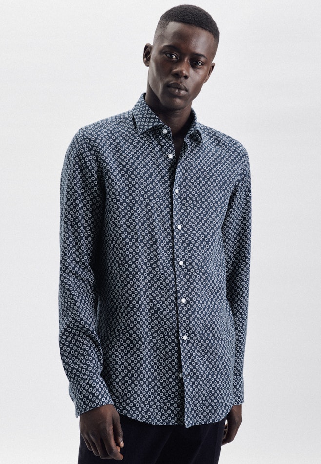 Chemise en lin Slim Lin Col Kent dans Bleu Foncé | Boutique en ligne Seidensticker