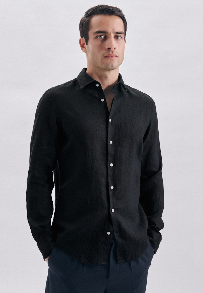 Shaped Linen shirt Uni in Dark Blue | Seidensticker online shop