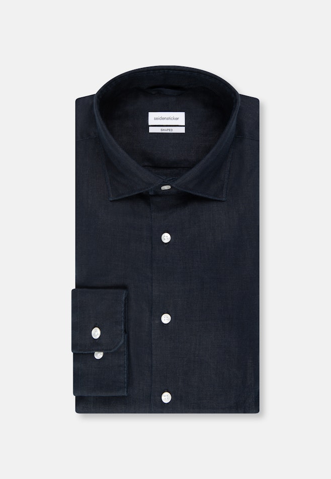 Shaped Linen shirt Uni in Dark Blue | Seidensticker online shop
