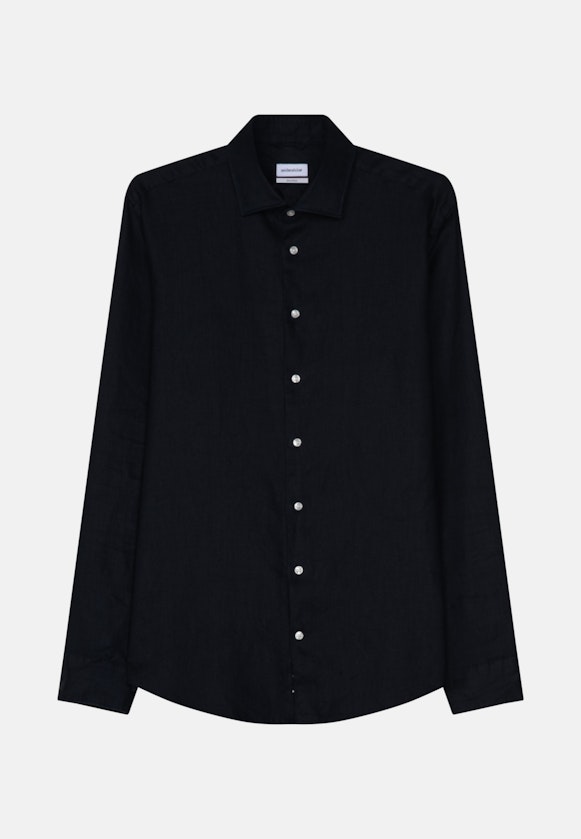 Linen shirt in Shaped with Kent-Collar in Dark Blue |  Seidensticker Onlineshop