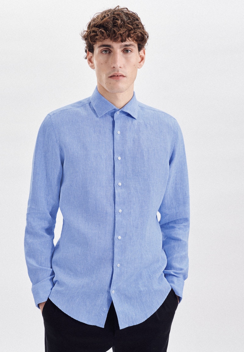 Linen shirt in Shaped with Kent-Collar