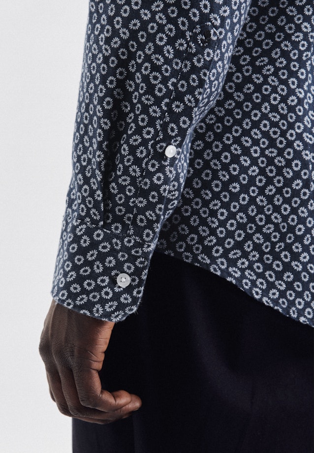 Shaped Leinenhemd Druck in Dunkelblau |  Seidensticker Onlineshop