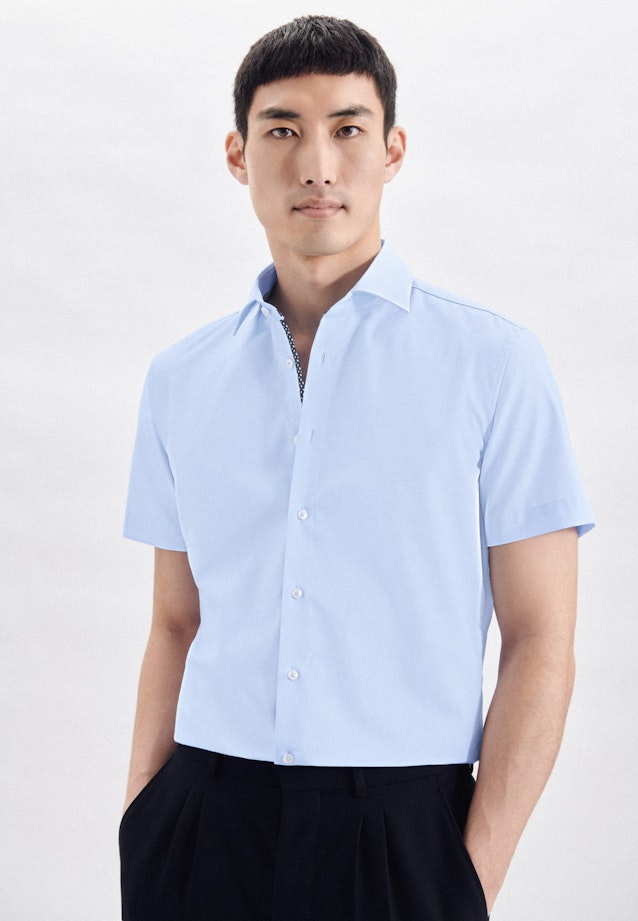 Non-iron Popeline korte arm Business overhemd in Shaped with Kentkraag in Middelmatig Blauw |  Seidensticker Onlineshop