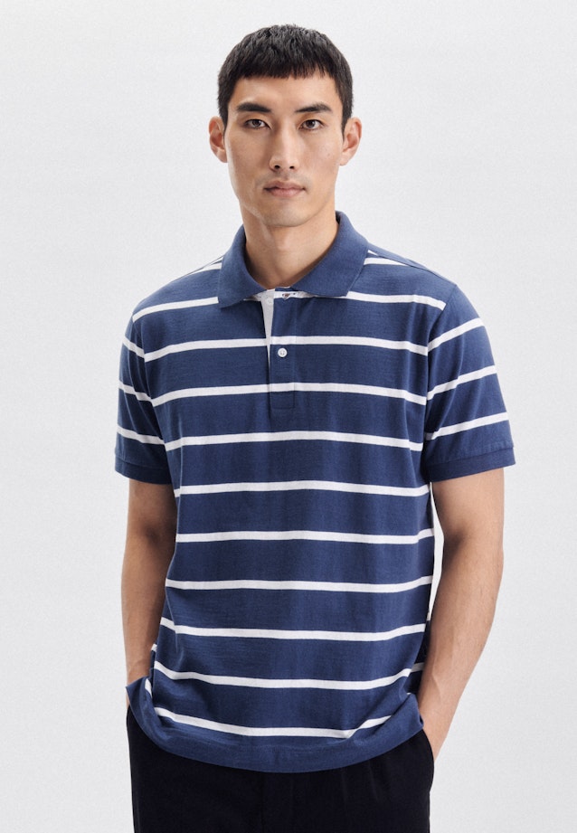 Regular Polo-Shirt Streifen in Mittelblau |  Seidensticker Onlineshop