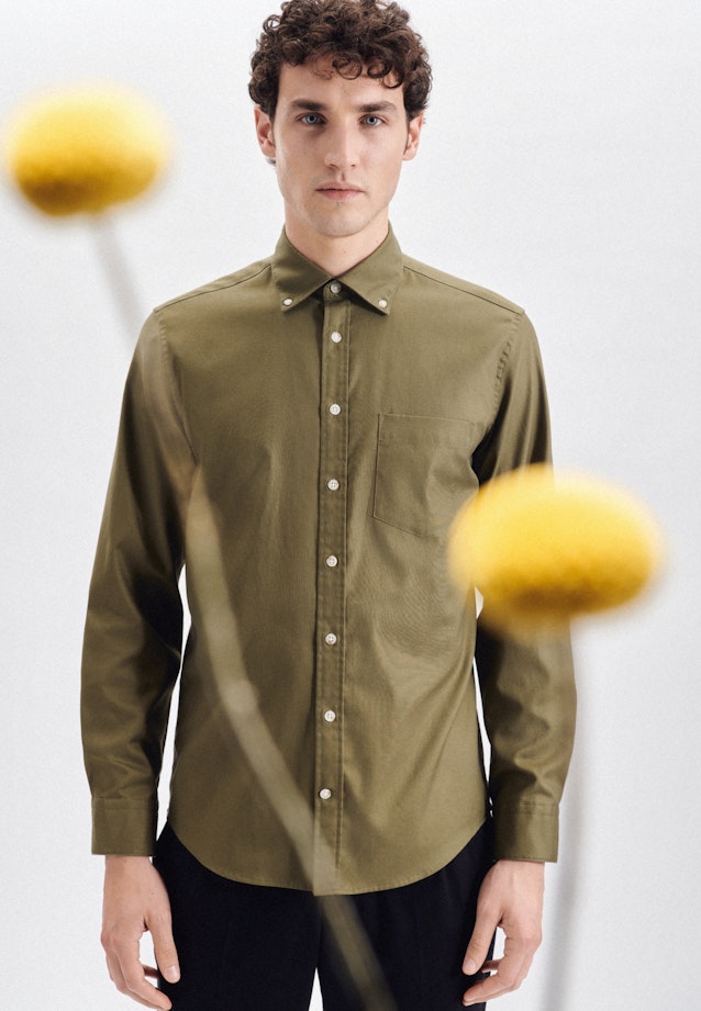 Easy-iron Twill Casual Shirt in Regular with Button-Down-Kraag in Groen |  Seidensticker Onlineshop