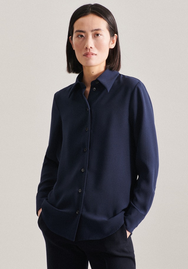 Long sleeve Crepe Shirt Blouse in Dark Blue |  Seidensticker Onlineshop