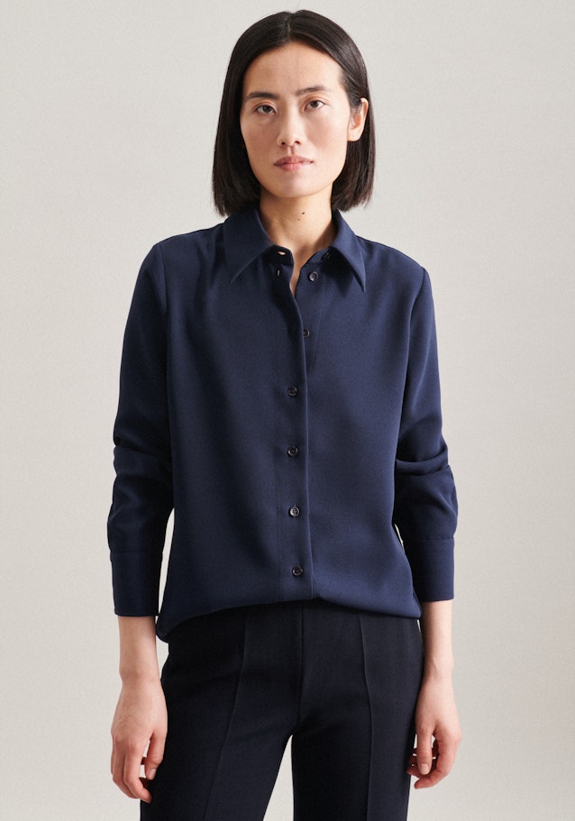 lange Arm Krepp Shirtblouse in Donkerblauw |  Seidensticker Onlineshop