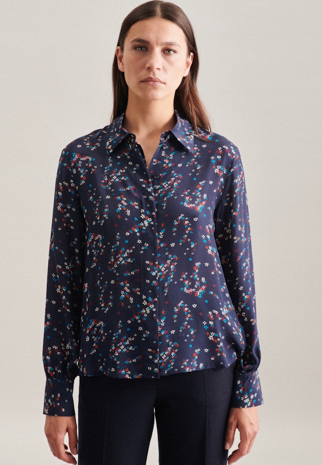 Lange mouwen Krepp Shirtblouse in Donkerblauw | Seidensticker online winkel