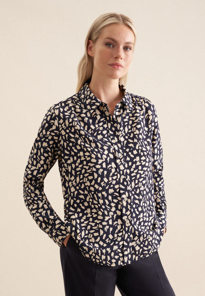 Shirt blouse with ruffled details made of viscose regular fit in Dark Blue | Seidensticker online shop