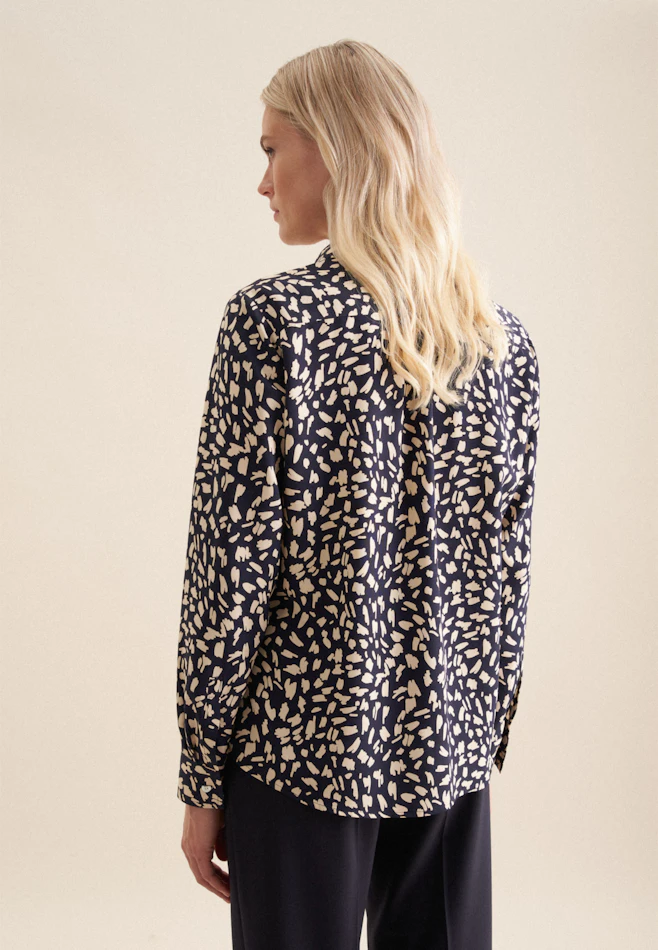 Shirt blouse with ruffled details made of viscose regular fit in Dark Blue | Seidensticker online shop