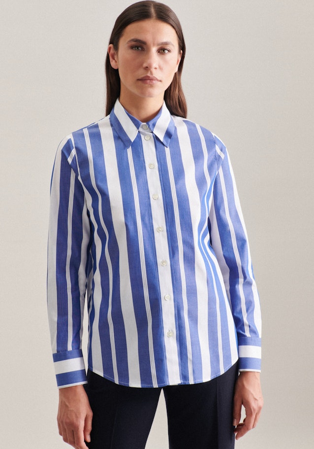 Lange mouwen Popeline Shirtblouse in Middelmatig Blauw |  Seidensticker Onlineshop