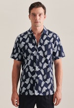 Twill Short sleeve Casual Shirt in Regular with Lapel Collar in Dark Blue |  Seidensticker Onlineshop