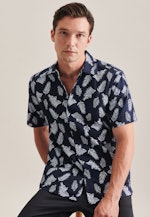 Twill Short sleeve Casual Shirt in Regular with Lapel Collar in Dark Blue |  Seidensticker Onlineshop