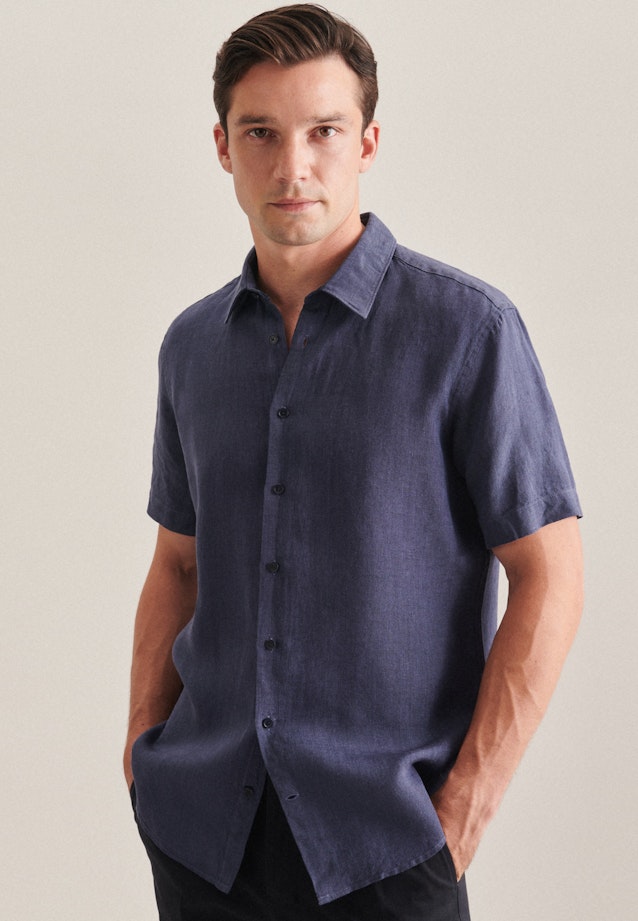 Regular Linen shirt Uni in Dark Blue |  Seidensticker Onlineshop