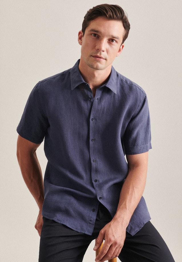 Linen Short sleeve Linen shirt in Regular with Kent-Collar in Dark Blue |  Seidensticker Onlineshop
