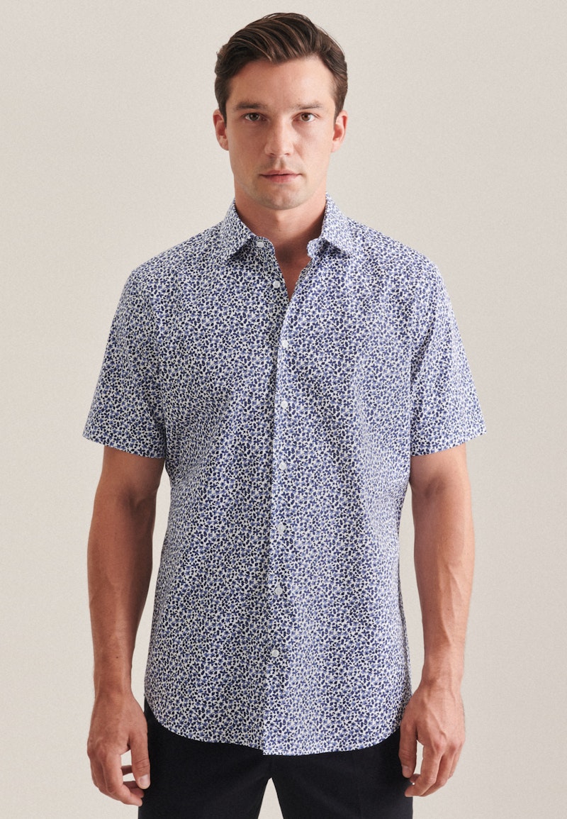 Poplin Short sleeve Business Shirt in Shaped with Kent-Collar