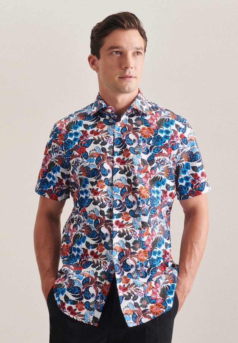 Poplin Short sleeve Business Shirt in Shaped with Kent-Collar