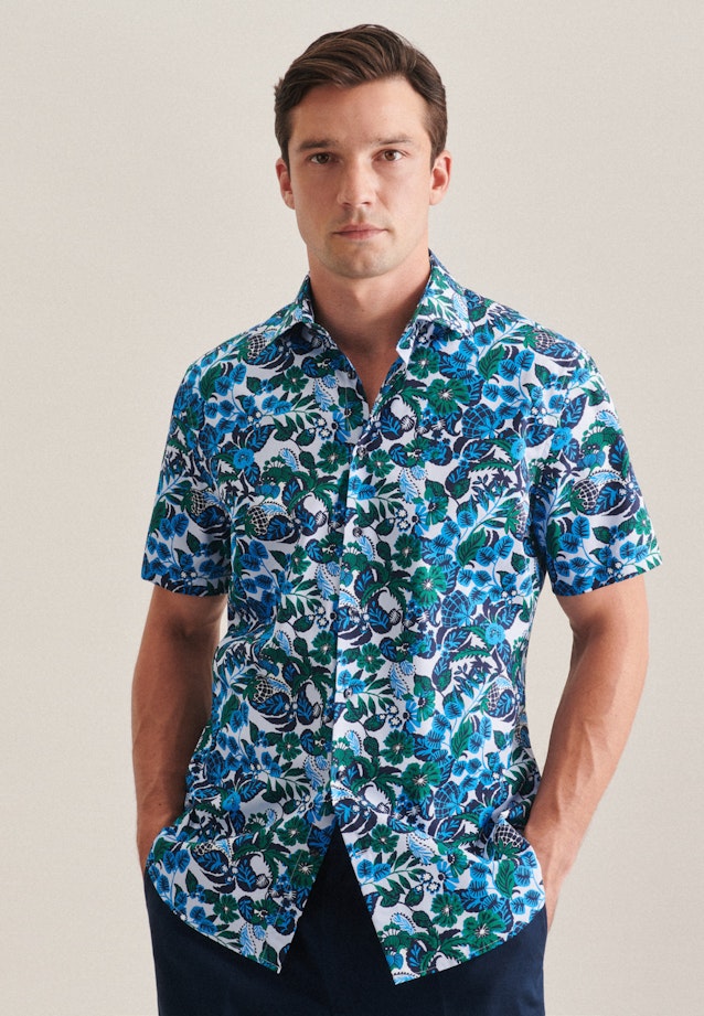 Shaped Business Hemd Druck in Türkis |  Seidensticker Onlineshop