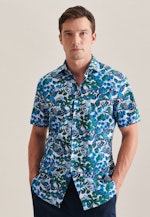 Shaped Business Hemd Druck in Türkis |  Seidensticker Onlineshop