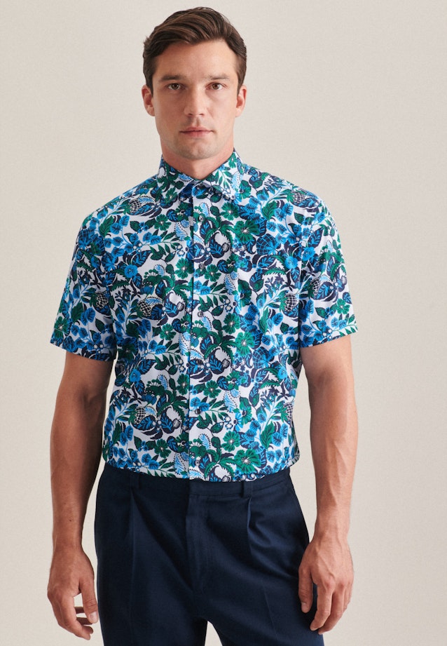 Shaped Business Hemd Druck in Türkis |  Seidensticker Onlineshop