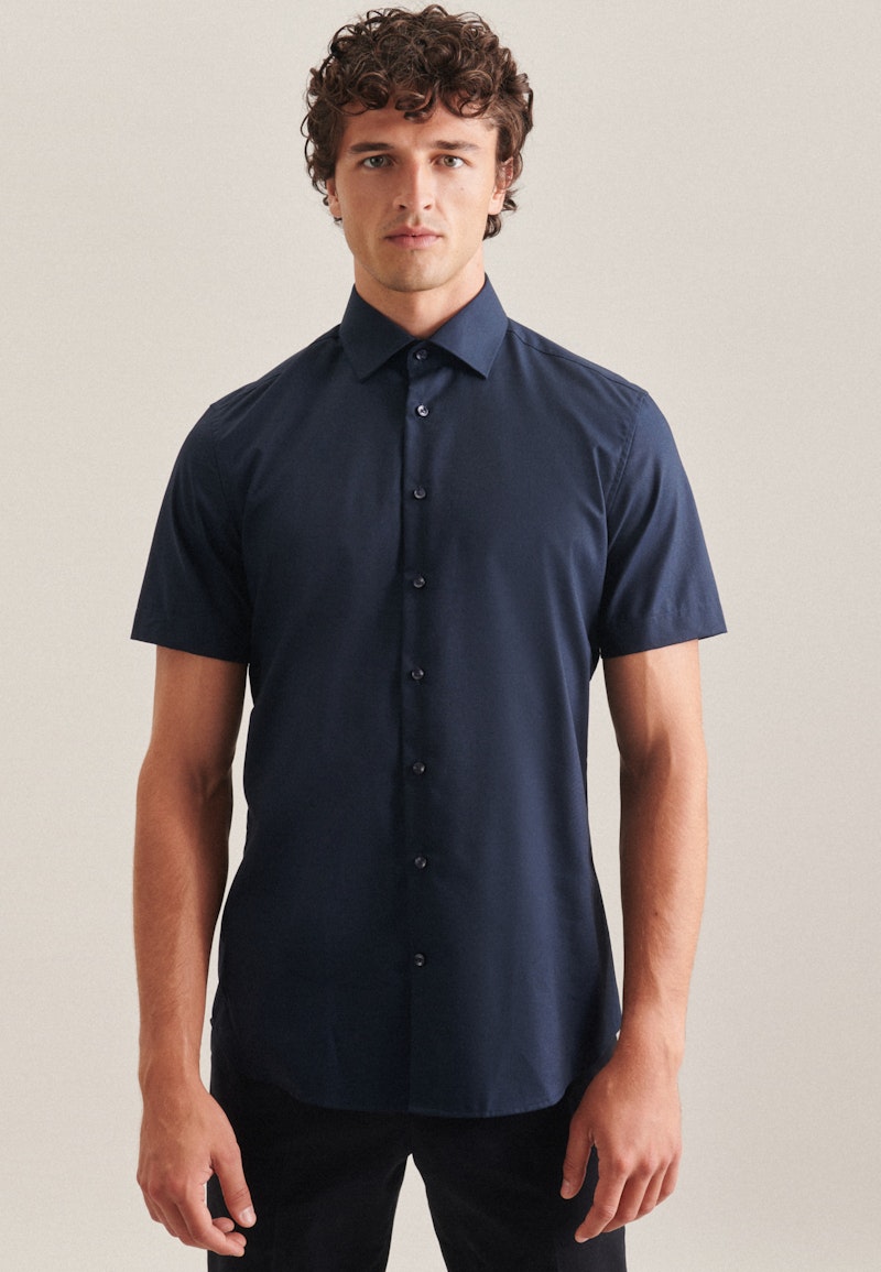 Non-iron Chambray Short sleeve Business Shirt in Shaped with Kent-Collar