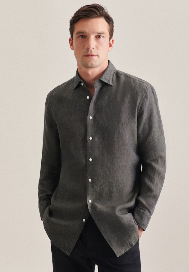 Regular Leinenhemd Uni in Grün |  Seidensticker Onlineshop