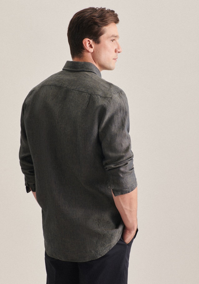 Linen shirt in Regular with Kent-Collar in Green |  Seidensticker Onlineshop