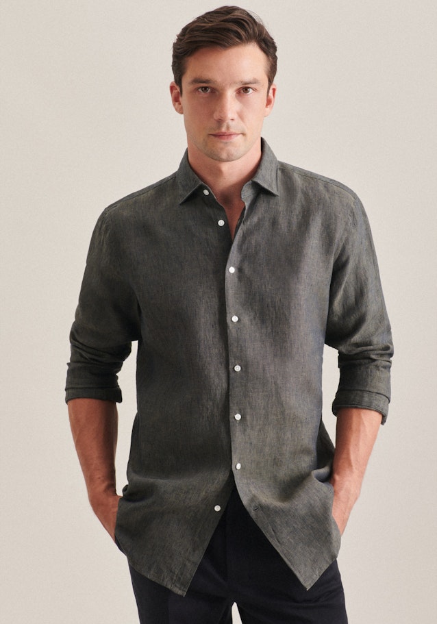 Linen shirt in Regular with Kent-Collar in Green |  Seidensticker Onlineshop