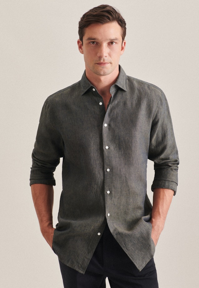 Regular Leinenhemd Uni in Grün |  Seidensticker Onlineshop