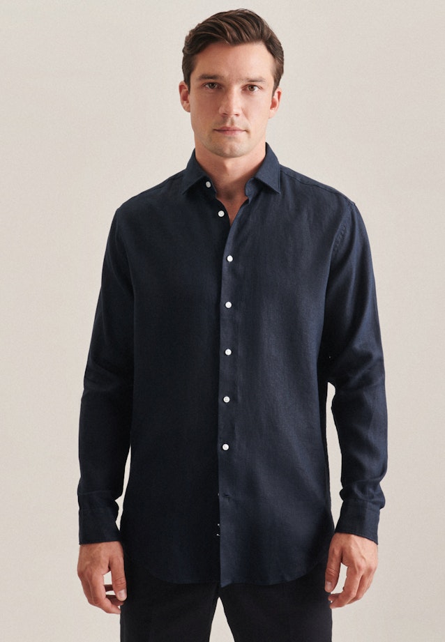 Regular Linen shirt Uni in Dark Blue |  Seidensticker Onlineshop