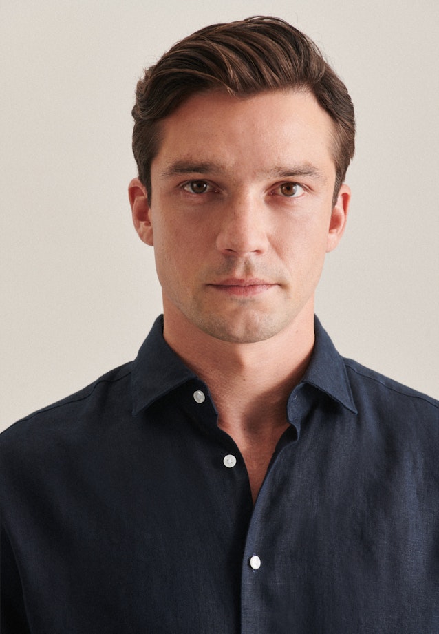 Regular Linen shirt Uni in Dark Blue |  Seidensticker Onlineshop