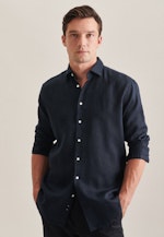 Linen shirt in Regular with Kent-Collar in Dark Blue |  Seidensticker Onlineshop