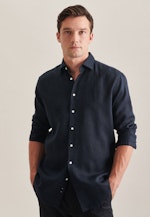 Regular Linen shirt Uni in Dark Blue |  Seidensticker Onlineshop