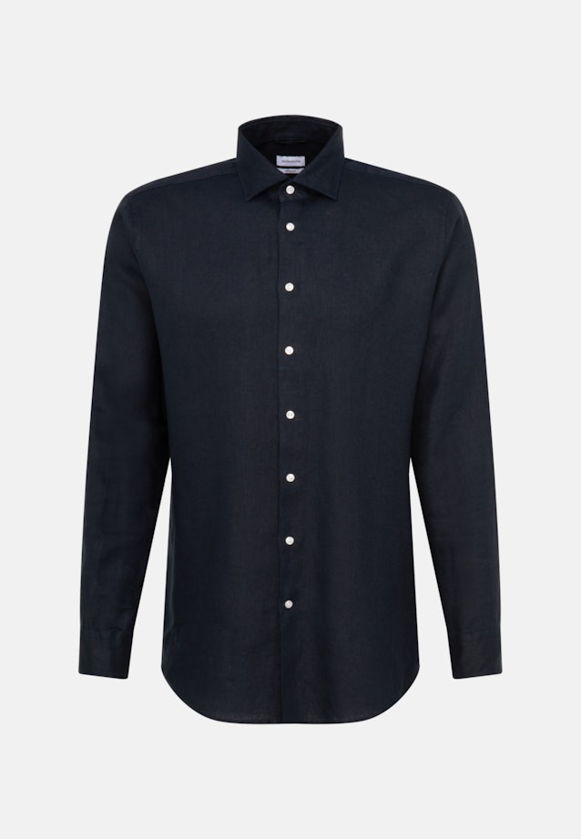 Regular Linen shirt Uni in Dark Blue |  Seidensticker Onlineshop